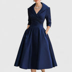 Elegant | Midi Dress for Women with V-Neckline & Flared Skirt | Timeless Style