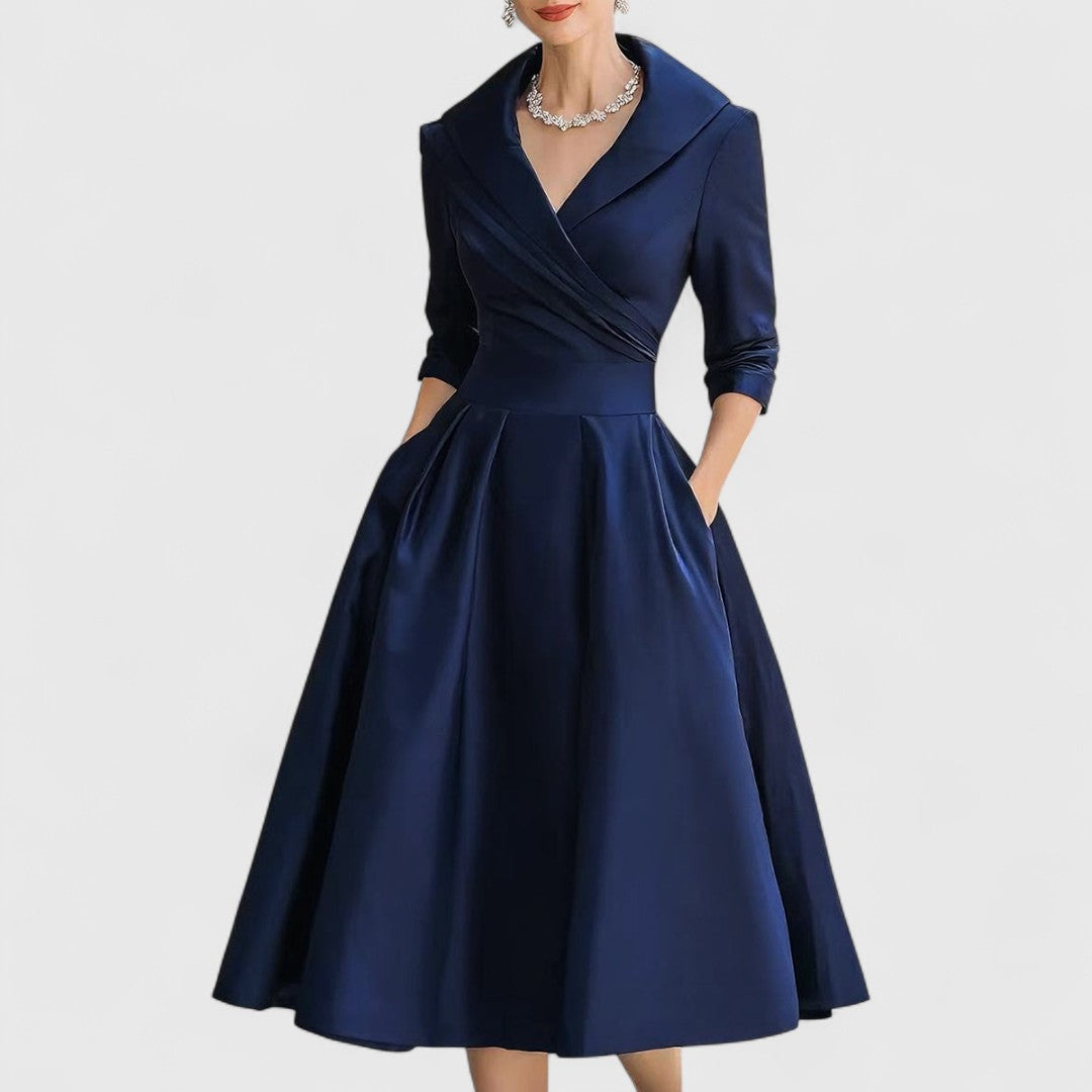 Elegant | Midi Dress for Women with V-Neckline & Flared Skirt | Timeless Style