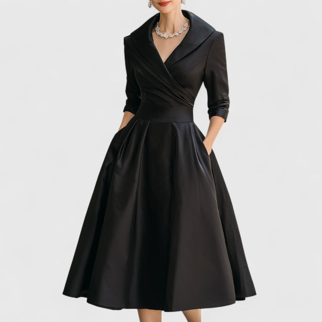 Elegant | Midi Dress for Women with V-Neckline & Flared Skirt | Timeless Style
