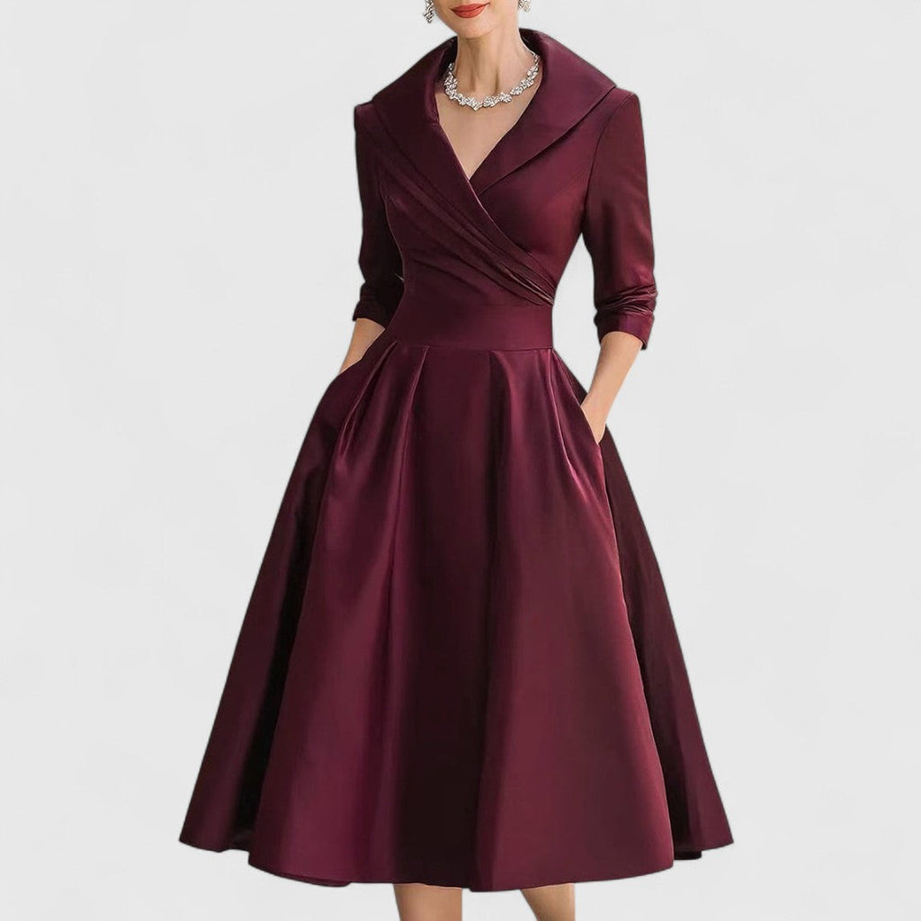 Elegant | Midi Dress for Women with V-Neckline & Flared Skirt | Timeless Style