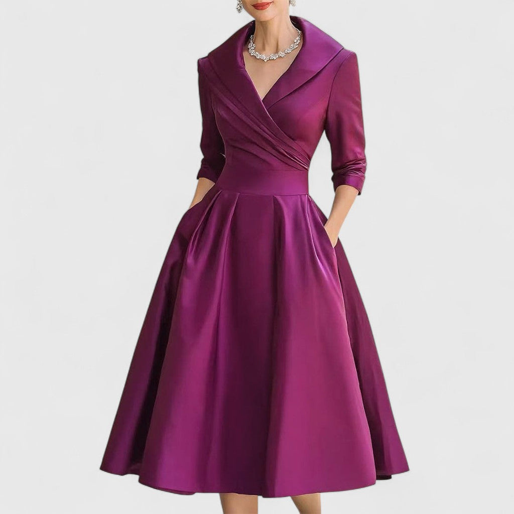 Elegant | Midi Dress for Women with V-Neckline & Flared Skirt | Timeless Style