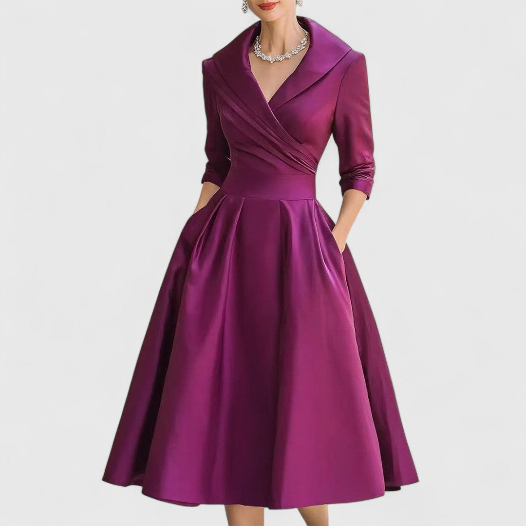 Elegant | Midi Dress for Women with V-Neckline & Flared Skirt | Timeless Style