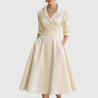 Elegant | Midi Dress for Women with V-Neckline & Flared Skirt | Timeless Style