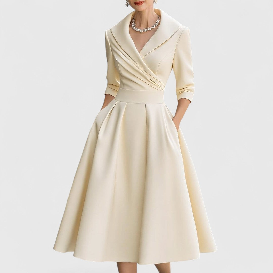 Elegant | Midi Dress for Women with V-Neckline & Flared Skirt | Timeless Style