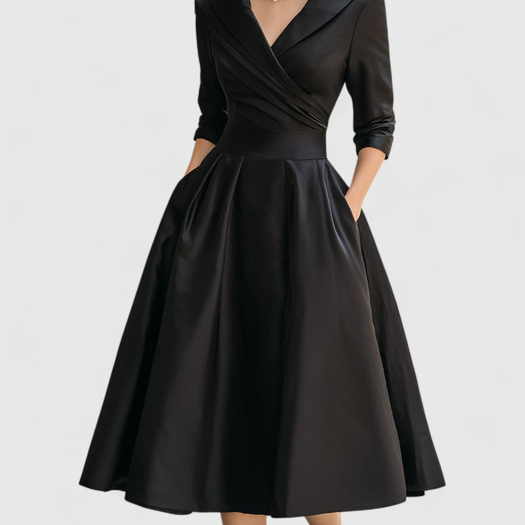 Elegant | Midi Dress for Women with V-Neckline & Flared Skirt | Timeless Style