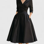 Elegant | Midi Dress for Women with V-Neckline & Flared Skirt | Timeless Style