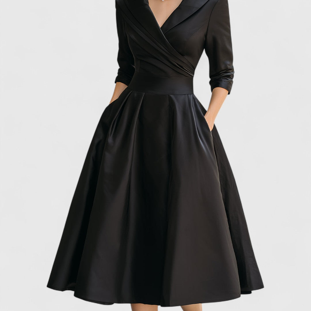 Elegant | Midi Dress for Women with V-Neckline & Flared Skirt | Timeless Style