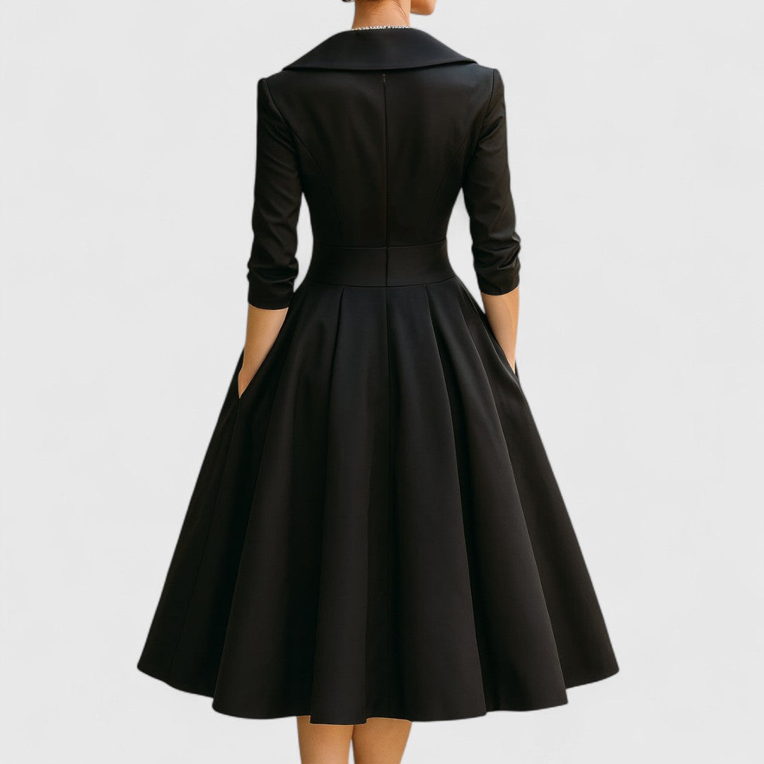 Elegant | Midi Dress for Women with V-Neckline & Flared Skirt | Timeless Style