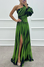 Elegant | One Shoulder Maxi Dress with Flattering Striped Pattern | Stylish Long Dress for Effortless Elegance