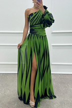 Elegant | One Shoulder Maxi Dress with Flattering Striped Pattern | Stylish Long Dress for Effortless Elegance
