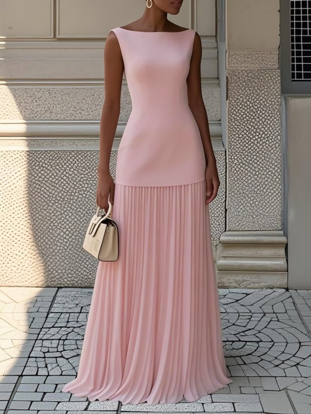 Eliza Collection | Sleeveless Maxi Dress with Pleated Skirt | Elegant Long Dress for Women
