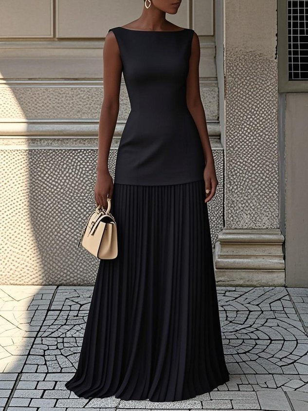 Eliza Collection | Sleeveless Maxi Dress with Pleated Skirt | Elegant Long Dress for Women