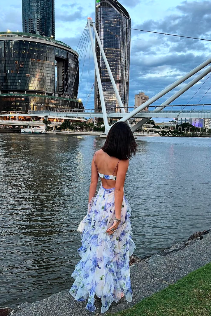 Eloise Collection | Women's Floral Maxi Dress with Cut-Outs | Elegant Summer Dress for Garden Events