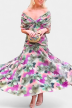 Eryzziah | Women's Floral Dress with V-Neckline & Pleated Waist | Elegant Summer Style for Wedding Guests