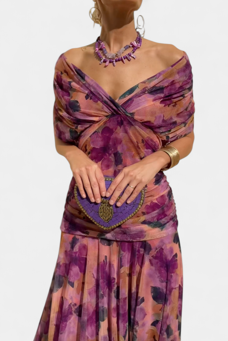 Eryzziah | Women's Floral Wedding Guest Dress with V-Neckline & Pleated Waist | Flattering Fit for Summer Events