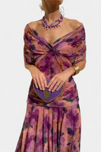 Eryzziah | Women's Floral Wedding Guest Dress with V-Neckline & Pleated Waist | Flattering Fit for Summer Events