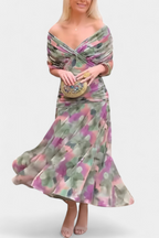 Eryzziah | Women's Floral Wedding Guest Dress with V-Neckline & Pleated Waist | Flattering Fit for Summer Events