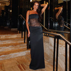 Felicia Collection | Long Black Dress with Adjustable Straps | Elegant Lace Design for Effortless Sophistication