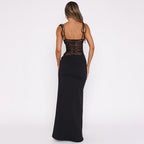 Felicia Collection | Long Black Dress with Adjustable Straps | Elegant Lace Design for Effortless Sophistication