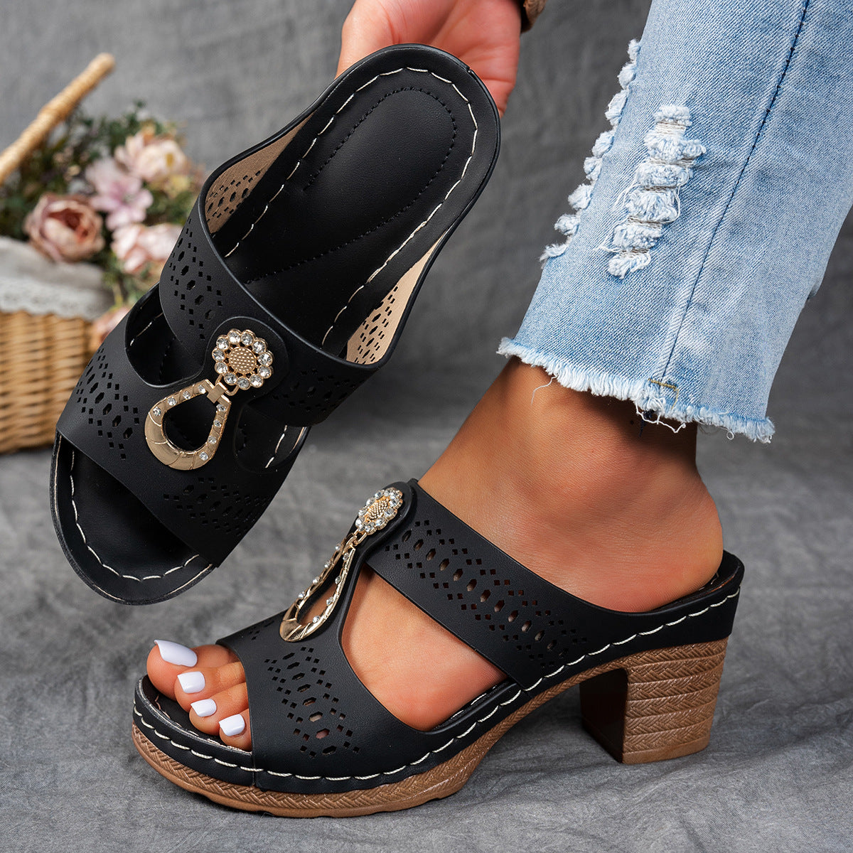 Finley | Women's Sandals with Rhinestone Accents | Orthopedic Support for All-Day Comfort