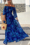 Floral Maxi Dress | Women's Off-Shoulder Design with Lightweight Fabric | Elegant Wedding Guest Dress for Summer Events