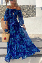 Floral Maxi Dress | Women's Off-Shoulder Design with Lightweight Fabric | Elegant Wedding Guest Dress for Summer Events