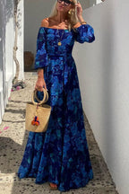 Floral Maxi Dress | Women's Off-Shoulder Design with Lightweight Fabric | Elegant Wedding Guest Dress for Summer Events