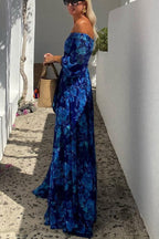 Floral Maxi Dress | Women's Off-Shoulder Design with Lightweight Fabric | Elegant Wedding Guest Dress for Summer Events
