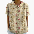 Floral Print Blouse | Women's Short Sleeve Crew Neck Top with Woven Blend Fabric | Stylish Everyday Wear