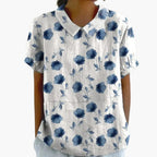 Floral Print Blouse | Women's Short Sleeve Crew Neck Top with Woven Blend Fabric | Stylish Everyday Wear