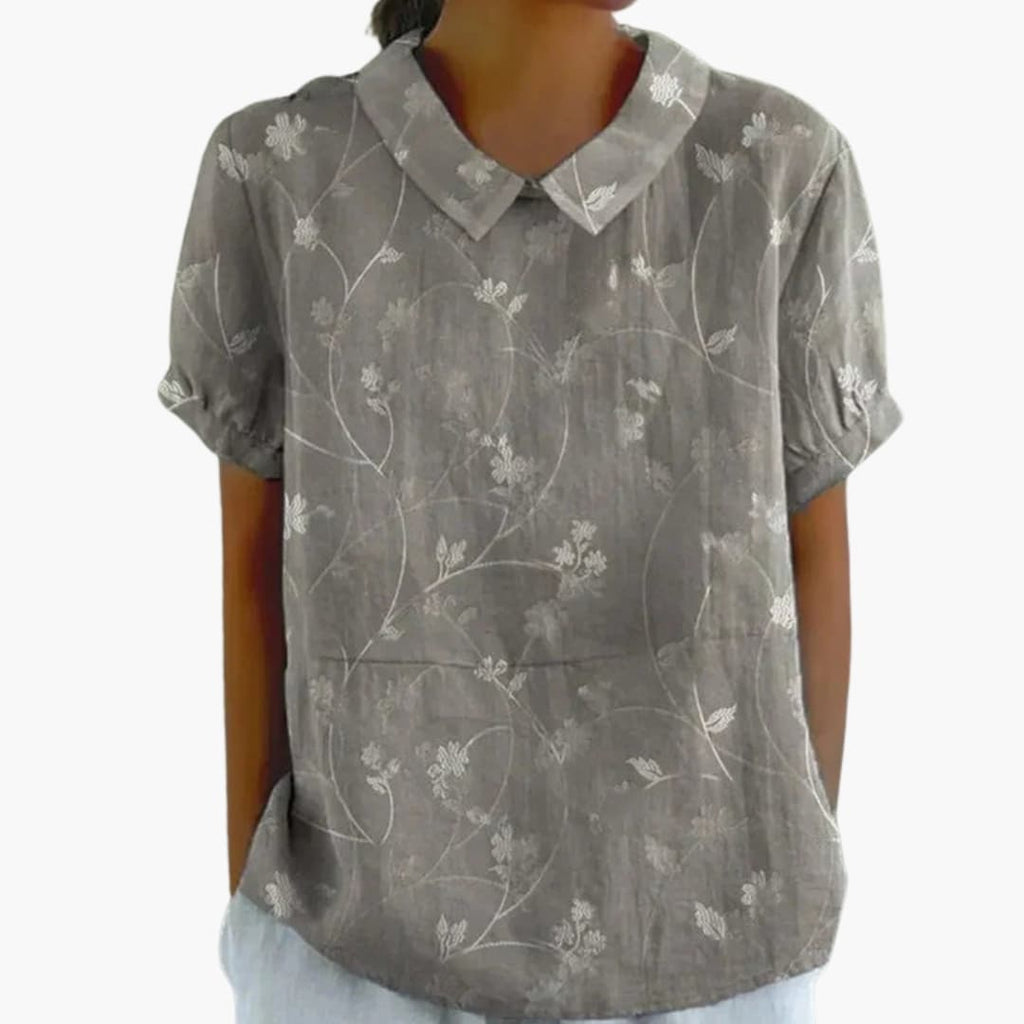 Floral Print Blouse | Women's Short Sleeve Crew Neck Top with Woven Blend Fabric | Stylish Everyday Wear