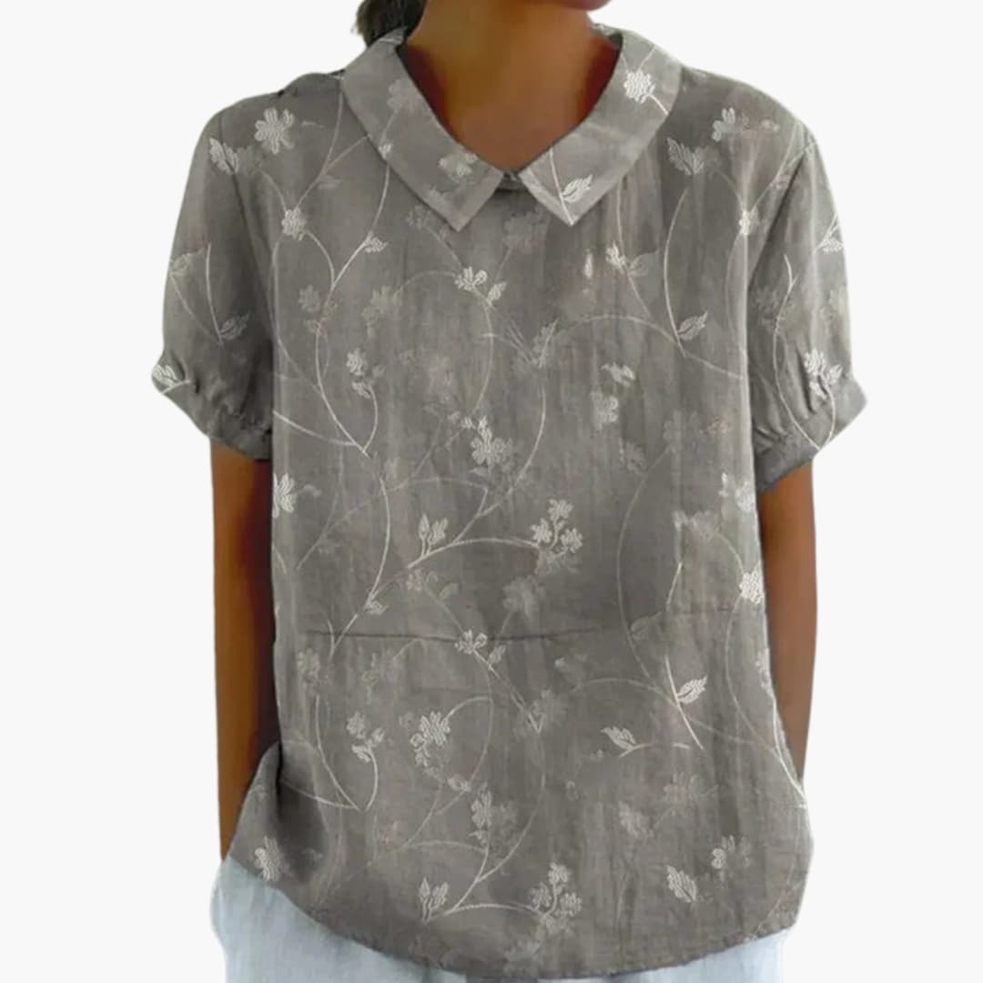 Floral Print Blouse | Women's Short Sleeve Crew Neck Top with Woven Blend Fabric | Stylish Everyday Wear