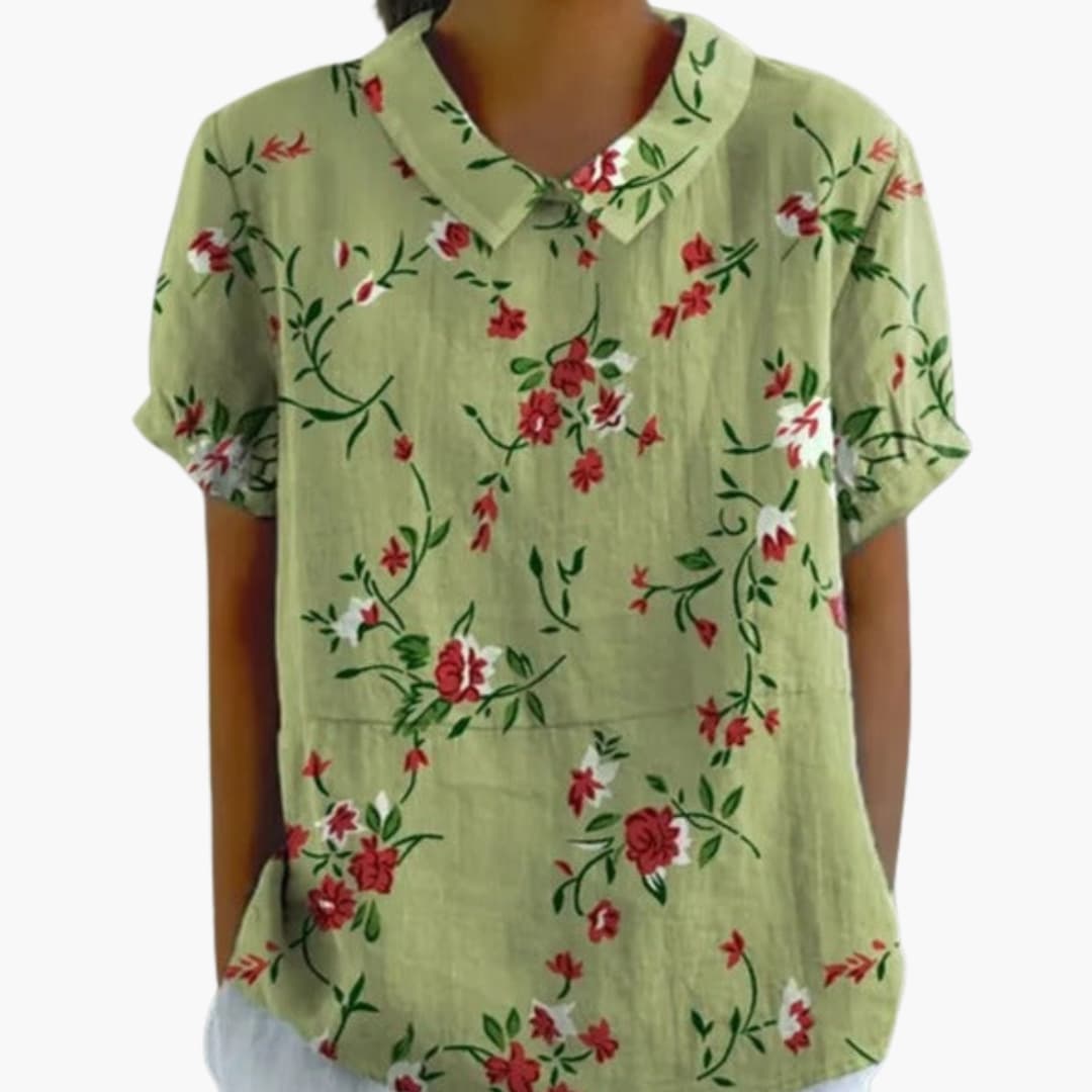 Floral Print Blouse | Women's Short Sleeve Crew Neck Top with Woven Blend Fabric | Stylish Everyday Wear