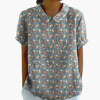 Floral Print Blouse | Women's Short Sleeve Crew Neck Top with Woven Blend Fabric | Stylish Everyday Wear