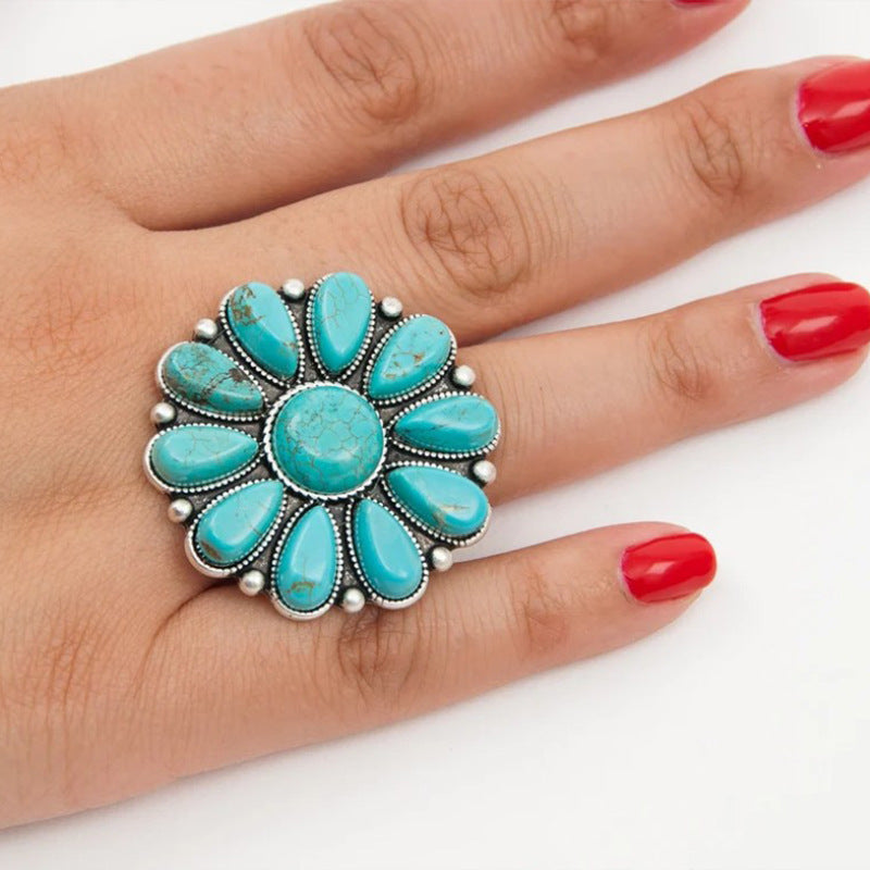 Floriana Collection | Flower Ring in Turquoise Alloy with Elegant Design | Versatile Jewelry for Any Occasion 1