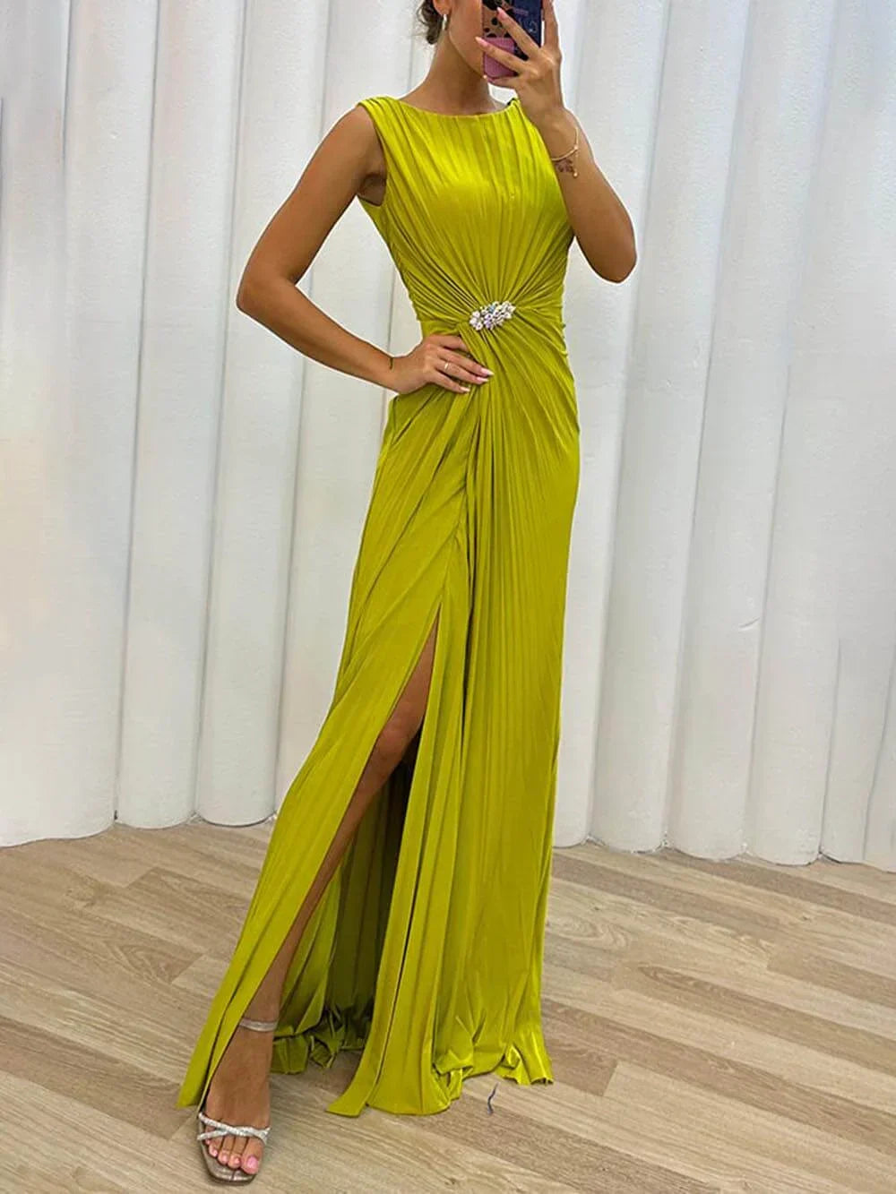 Freesia | Women's Maxi Dress with Pleated Flowing Design | Perfect for Weddings and Formal Events