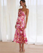 Genevieve Collection | Women's Floral Midi Dress with Asymmetric Design | Elegant Style for Special Occasions