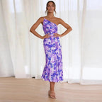 Genevieve Collection | Women's Floral Midi Dress with Asymmetric Design | Elegant Style for Special Occasions