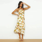 Genevieve Collection | Women's Floral Midi Dress with Asymmetric Design | Elegant Style for Special Occasions