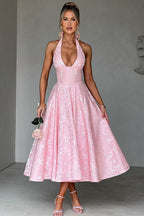 Genevieve™ | Women's Maxi Dress with Flared Skirt & Halterneck Design | Elegant Summer Dress for Celebrations