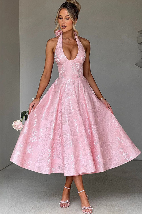 Genevieve™ | Women's Maxi Dress with Flared Skirt & Halterneck Design | Elegant Summer Dress for Celebrations