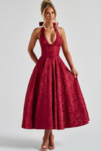 Genevieve™ | Women's Maxi Dress with Flared Skirt & Halterneck Design | Elegant Summer Dress for Celebrations