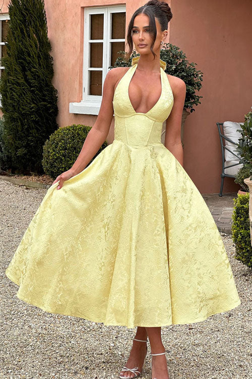 Genevieve™ | Women's Maxi Dress with Flared Skirt & Halterneck Design | Elegant Summer Dress for Celebrations