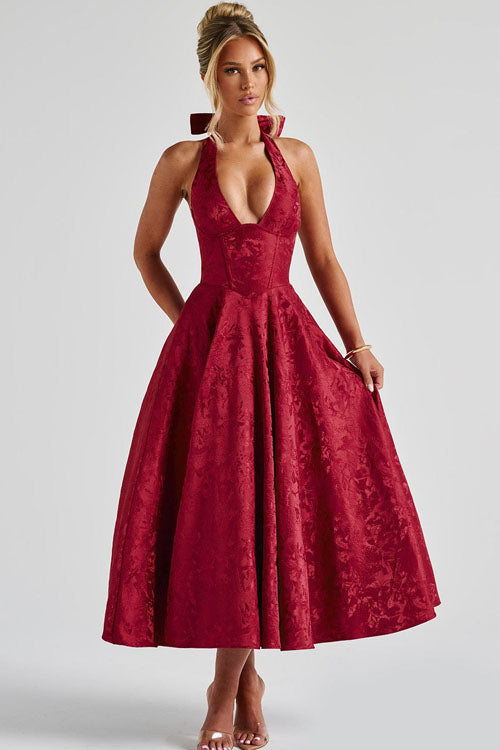 Genevieve™ | Women's Maxi Dress with Flared Skirt & Halterneck Design | Elegant Summer Dress for Celebrations