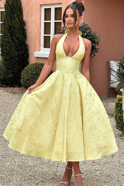 Genevieve™ | Women's Maxi Dress with Flared Skirt & Halterneck Design | Elegant Summer Dress for Celebrations