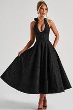 Genevieve™ | Women's Maxi Dress with Flared Skirt & Halterneck Design | Elegant Summer Dress for Celebrations