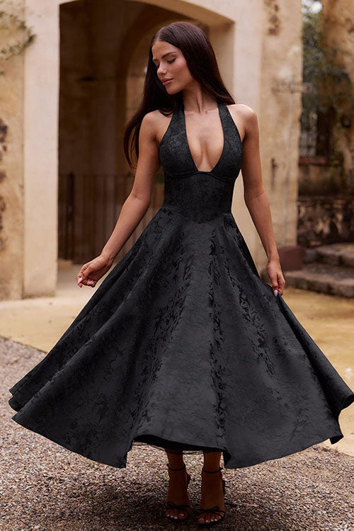 Genevieve™ | Women's Maxi Dress with Flared Skirt & Halterneck Design | Elegant Summer Dress for Celebrations