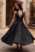 Genevieve™ | Women's Maxi Dress with Flared Skirt & Halterneck Design | Elegant Summer Dress for Celebrations