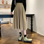 High-Waisted Pleated Midi Skirt for Women in A-Line Style - Versatile Wardrobe Essential 1
