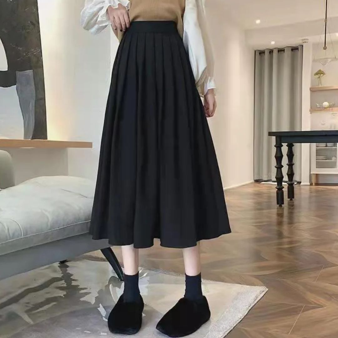 High-Waisted Pleated Midi Skirt for Women in A-Line Style - Versatile Wardrobe Essential 2